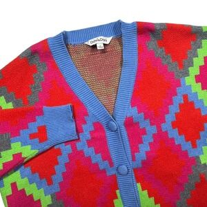 Davi & Dani Cardigan Womens Small Multicolor Geometric Diamond Knit Oversized
